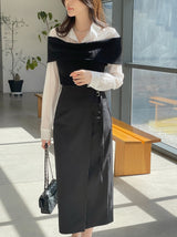 Monta Color Matching Off-Shoulder Knit Layered Shirt