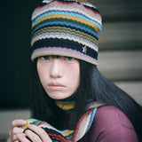 hippie stripe beanie beige