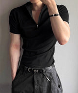 Muscle Fit Raglan Ribbed Half-Zip Short Sleeve Tee