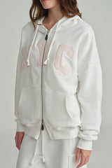 NYC hooded zip-up, Ivory