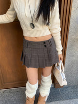 Wrap Check Pleated Mini Skirt