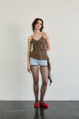 LEOPARD FRILL SLEEVELESS TOP / BROWN