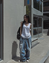 サイドダメージバルーンバンディングデニムパンツ