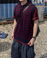 Broad Stripe Knit Hoodie Vest
