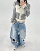 DAMAGED BALLOON RIPPED DENIM💙 LIGHT BLUE DENIM PANTS