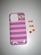 heart wings stripes card pocket phone case pink