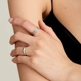 [Sunmi Worn] Wide Rope Detail 925 Silver + Rhodium Plating Adjustable Size Ring R036-02H