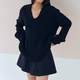 Wool Blended A Line Shorts_Navy