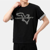 ロールスリーブクロップド半袖Tシャツ ジオグラフィ ブラック