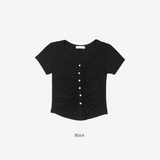 Lucent shirring button crop tee