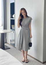 Peta Roll-Up Cap Sleeves Flare Tie Long One Piece