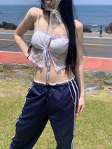 レースリボンクロップドノースリーブ
