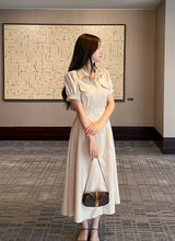 Kazz Shirt Collar Puff Sleeve Long One Piece (Belt Set)