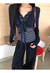 ボレロレイヤードストライプロングスリーブトップ