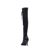 サテンレースアップオープントゥブーツヒール (Black)