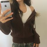 Penk Twisted fur Hooded Slim Fit two-way Knitwear Zip-Up