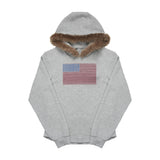 NyDkyel™ エラスティックソフトフィールファブリックミックスグレーアメリカンフード付きファーコラーホディ