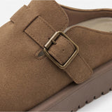 Buckle Round-Toe Clogs Camel