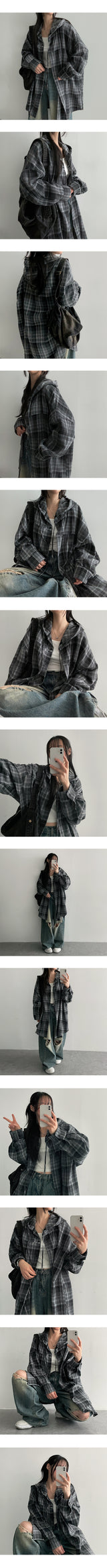 Puffin Long Hooded Checkered Shirt (3 colors) Dress For dress ♥