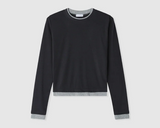 シア カラー マッチング レイヤード スリム ロングスリーブ Tシャツ