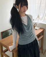 Anyu Lip-Neck Layered Long Sleeve T-Shirt Set