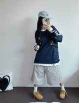 ヒップツーラインナンバーリングロゴスリーブTシャツ💙🤍🖤3カラー