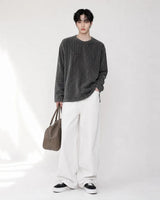 (UNISEX) ベロア リブド ラウンド ロングスリーブ