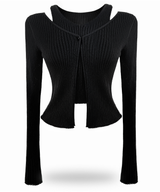 ハッシュ レイヤード リブニット トップ