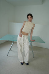 Linen belted pants_ivory