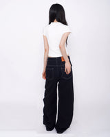 Monster Lettering Stitch Wide Denim Pants