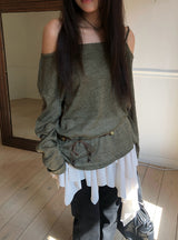 Arton See-through One-Shoulder Knit Belt Sleeveless Set