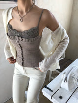 レースフリルニットカップスリーブレストップ