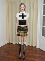 Emoha White Short-Sleeve Shirt with Lace Paneling and Tie Detail