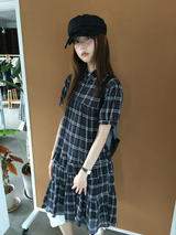 Cold check collar dress (2color) 