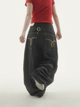 Low waist tab denim pants -1C
