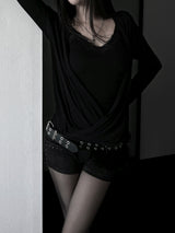 loose V-wrap shirring T (2color)