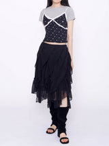 Slide diagonal frill midi skirt