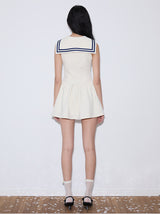 rirri 2025 Spring-Summer Sailor Collar Slim-Fit Bow Waist Dress