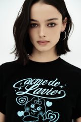 25SS ウーマンオパンチュウサギクロップ半袖Tシャツ ブラック