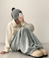 Isom leg run loose fit big collar button knit