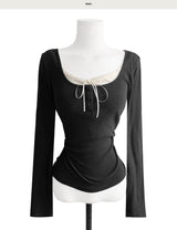 beaute ribbon slim shirring top