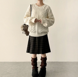 Bomi A-line pleated check midi skirt 