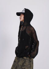 PUNCHING KNIT HOOD ZIP-UP