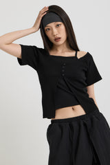 ノースリーブ レイヤードトップス, Black