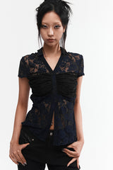 レースシャーリングシャツ #NAVY&BLACK