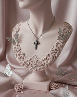 [NMIXX Haewon Necklace] Nocturne Gothic Cross Collarbone Necklace (Stainless Steel)