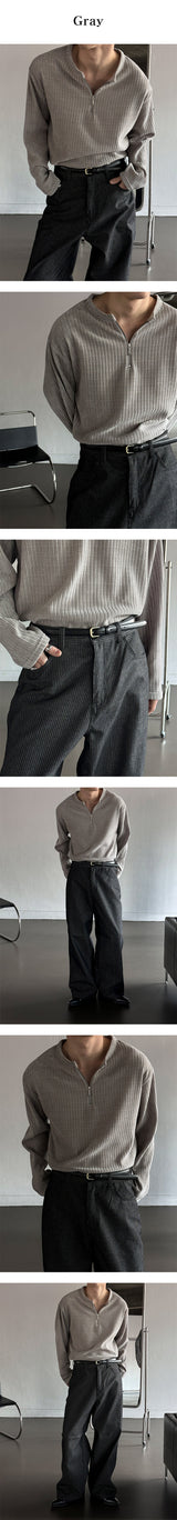 [S/S] ベルベットジッパーヘンリーネックニット (3color)