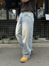 ティーンダイイングバックポケットバルーンデニムパンツ