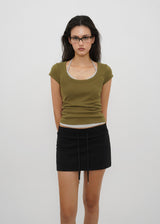 [B-BASIC] Basic Ribbed Wide U-Neck Cap Sleeve Short Sleeve Top (2 Size)