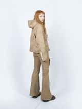 Curved Hood Leather Jacket (Beige)